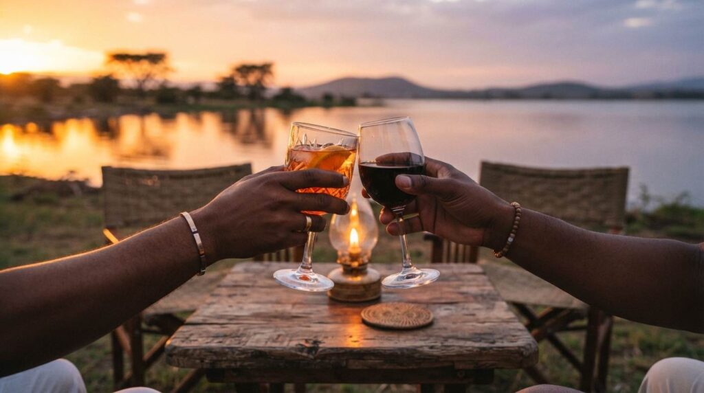 Private sundowner setup on the shores of Lake Naivasha